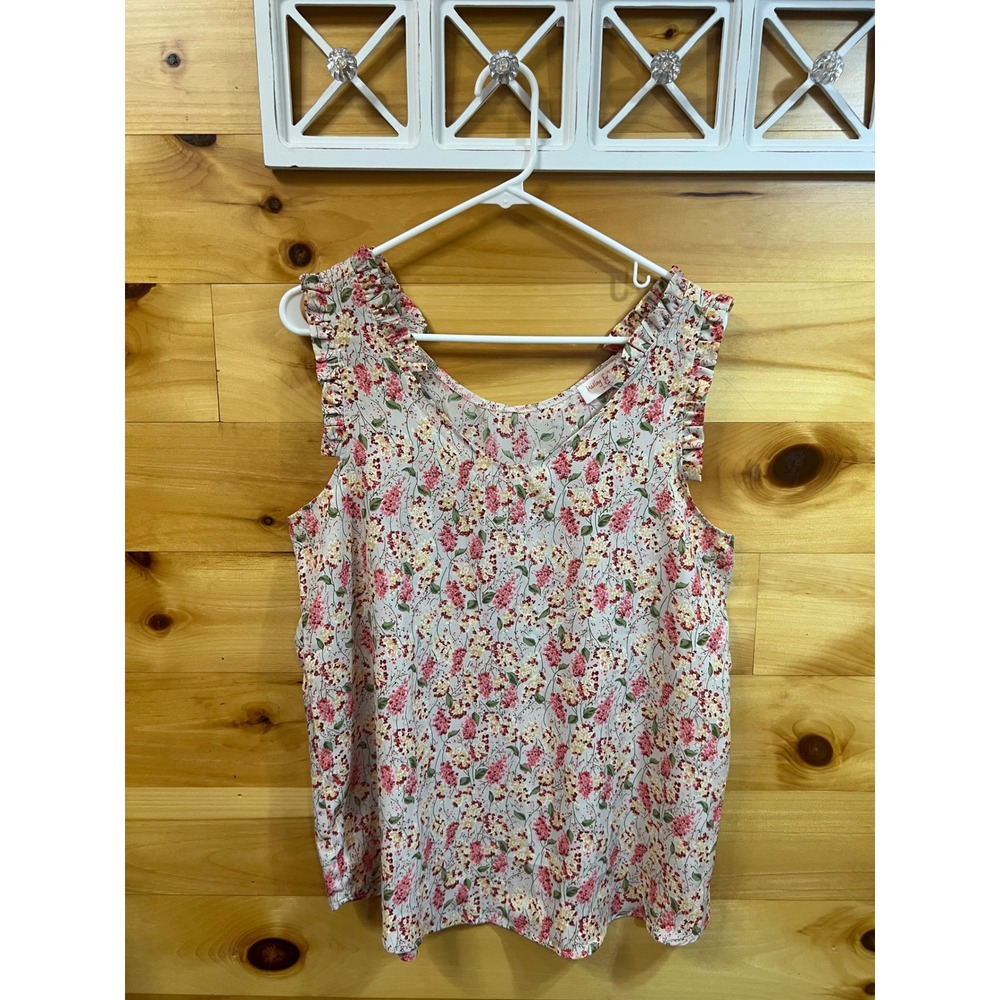 Hailey & Co Floral Ruffle Sleeve V-Neck Blouse Pink Yellow GST6018 Womens Medium
